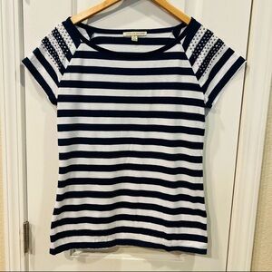 Carolyn Taylor Navy/White Striped Short Sleeve Top